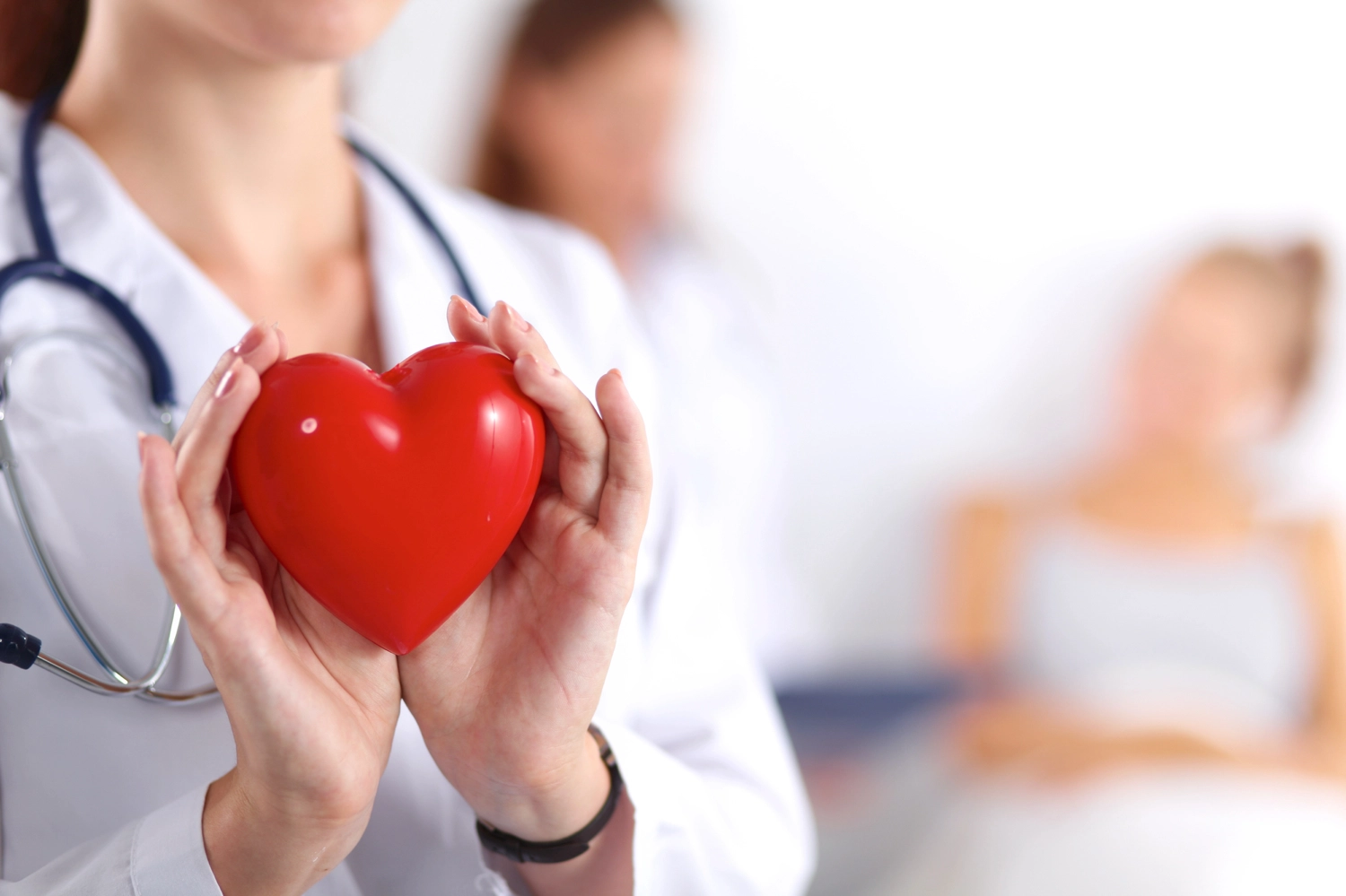 concept photo of a female doctor holding a plastic heart between her hands