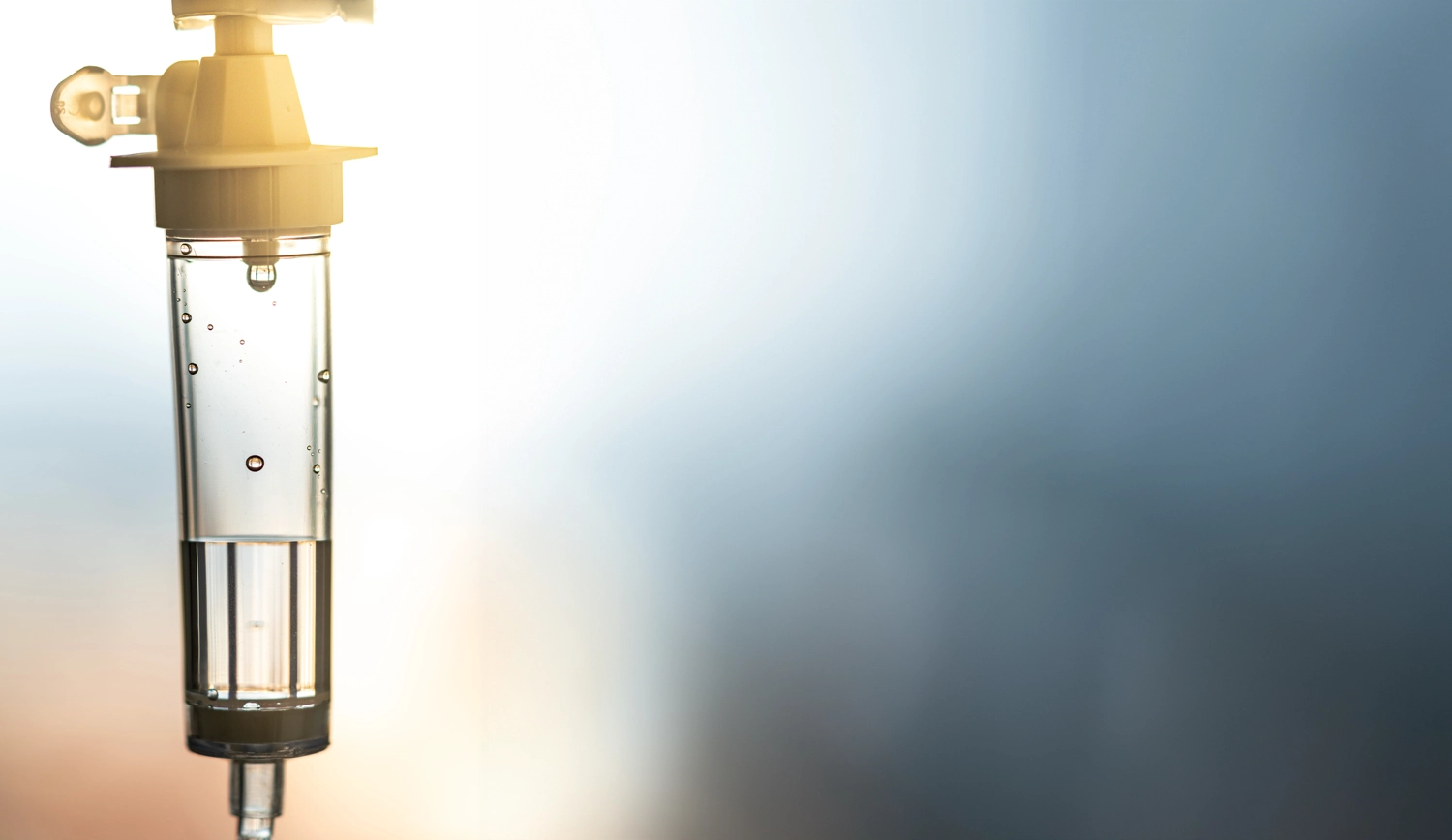 close up of IV drip with blurred background